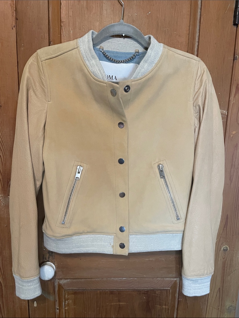 Doma blonde goat leather and suede bomber jacket